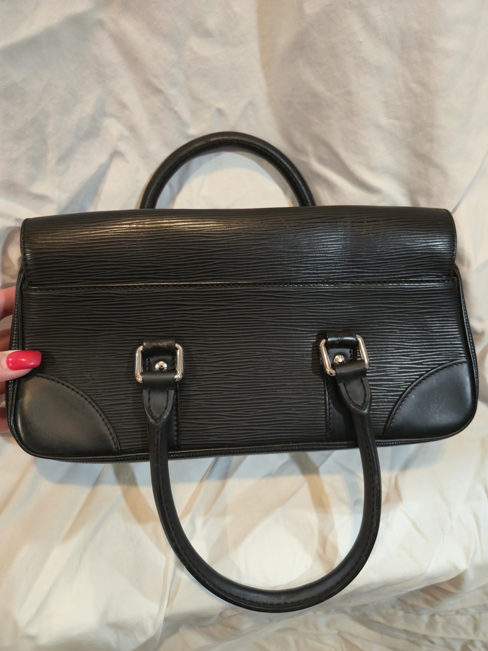 Louis Vuitton Epi Segur PM Black Top-Handle Satchel with Silver Hardware - Picture 6 of 12